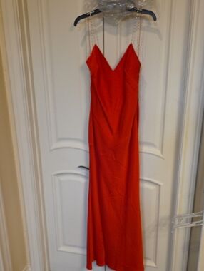 Red Spaghetti-Strap V-Neck Formal Dress
